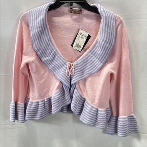 Kinloch Anderson Scotland Soft cute Pink Cardigan with Blue Stripes NWT